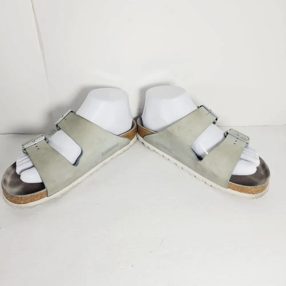 BIRKENSTOCK Women's Arizona Nubuck Leather Light Blue SoftFB Sandals EU38 US7_6